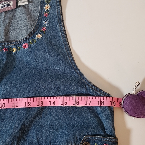 Vintage 80's Jumper Apron Pinefore Denim Embroidered Midi Dress M - Picture 4 of 10